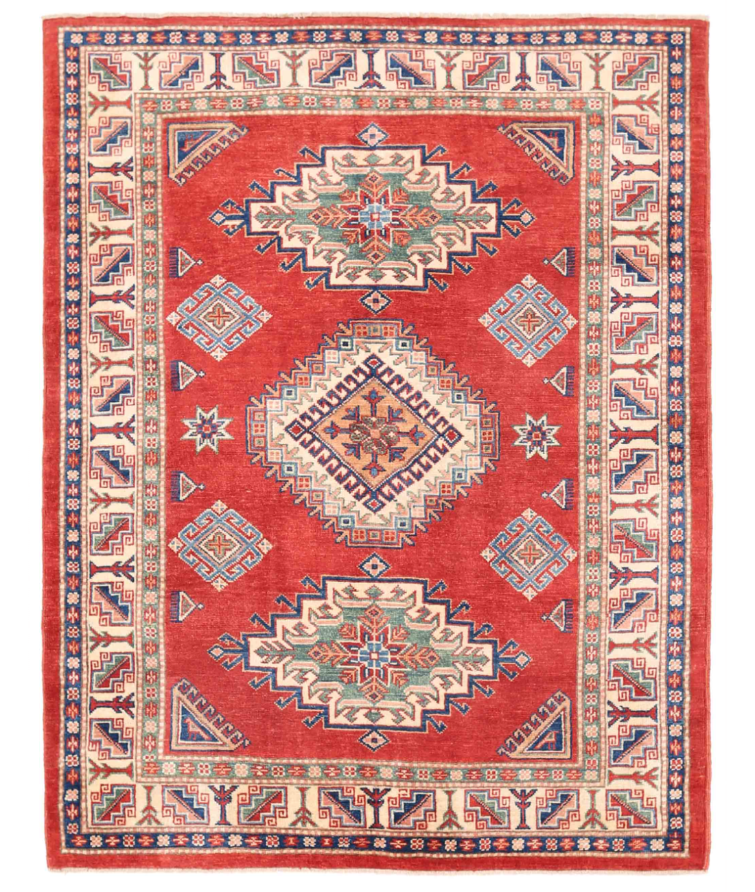Hand Knotted Kazak Wool Rug 5' 0" X 6' 7" 5' 0" X 6' 7" (152 X 201) / Red / Beige