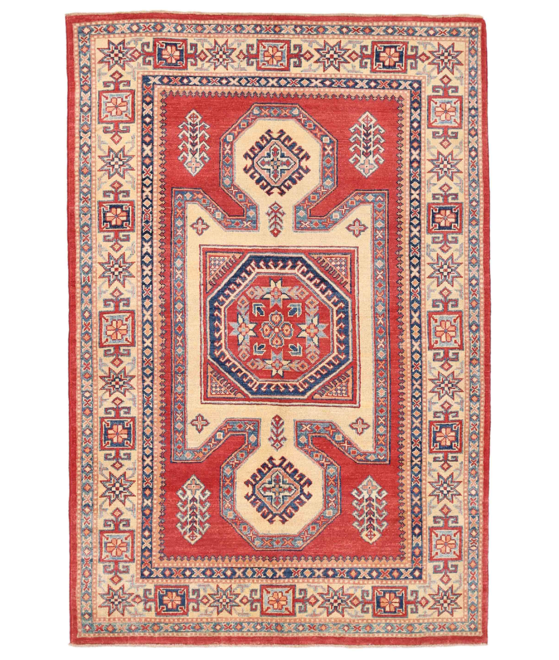 Hand Knotted Kazak Wool Rug  - 4&#39; 4&quot; X 6&#39; 9&quot;