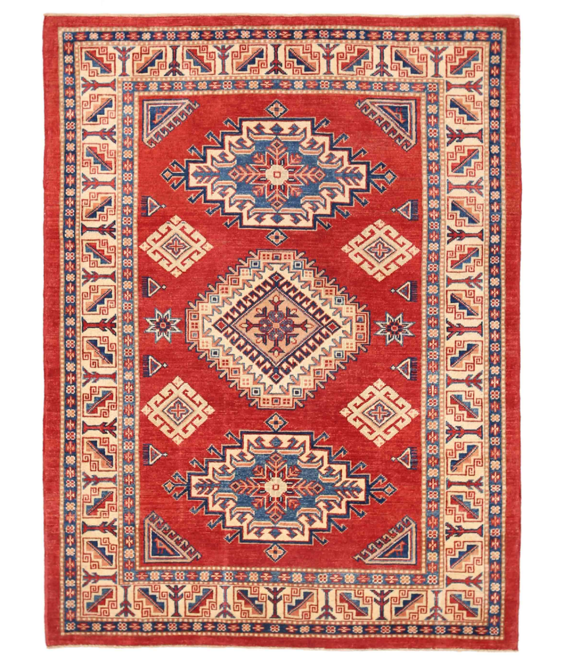Hand Knotted Kazak Wool Rug 4' 8" X 6' 4" 4' 8" X 6' 4" (142 X 193) / Red / Ivory