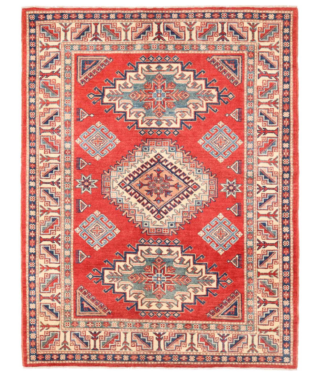 Hand Knotted Kazak Wool Rug 4' 9" X 6' 1" 4' 9" X 6' 1" (145 X 185) / Red / Ivory