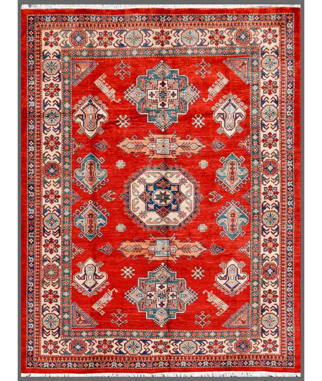 Hand Knotted Kazak Wool Rug 8' 2" X 10' 2" 8' 2" X 10' 2" (249 X 310) / Red / Ivory