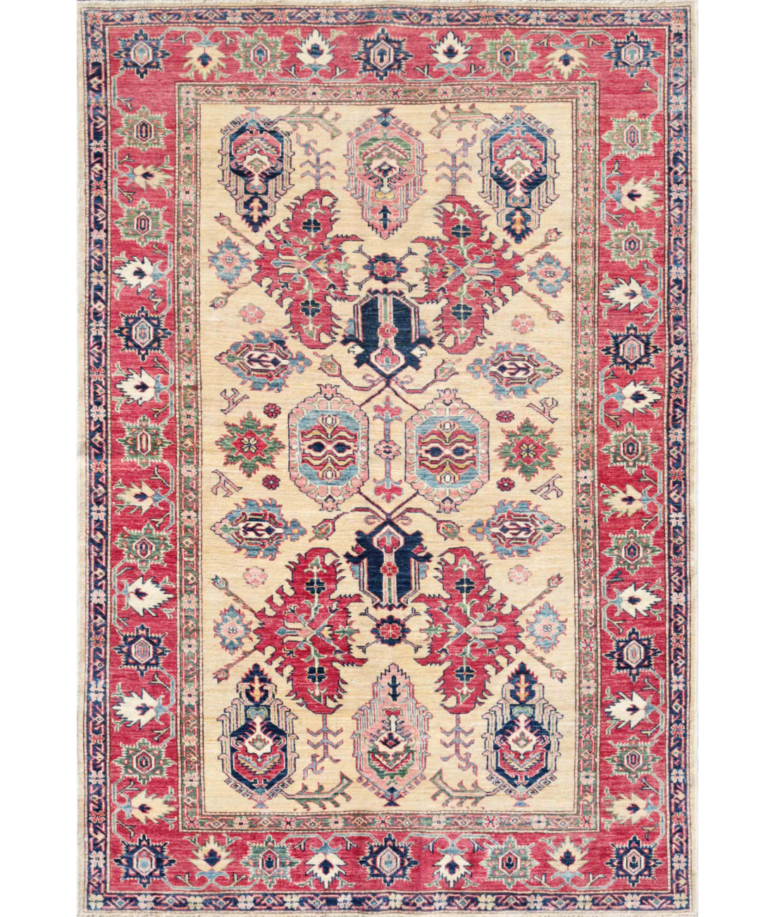 Hand Knotted Kazak Wool Rug 5' 6" X 8' 1" 5' 6" X 8' 1" (168 X 246) / Gold / Red