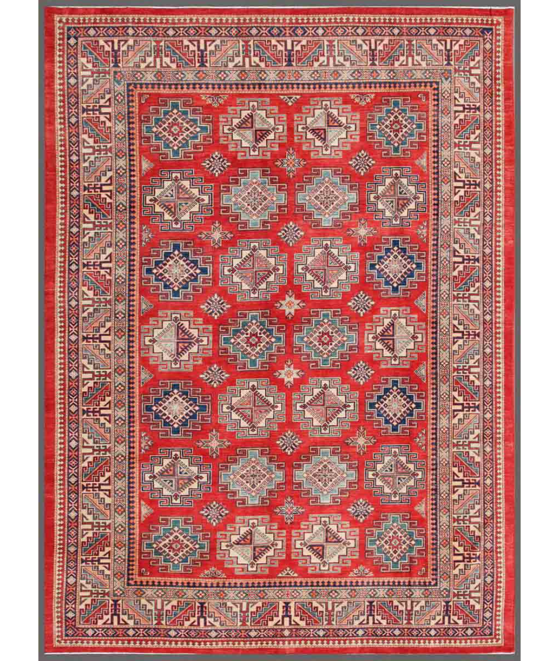 Hand Knotted Kazak Wool Rug 9' 3" X 12' 7" 9' 3" X 12' 7" (282 X 383) / Red / Ivory