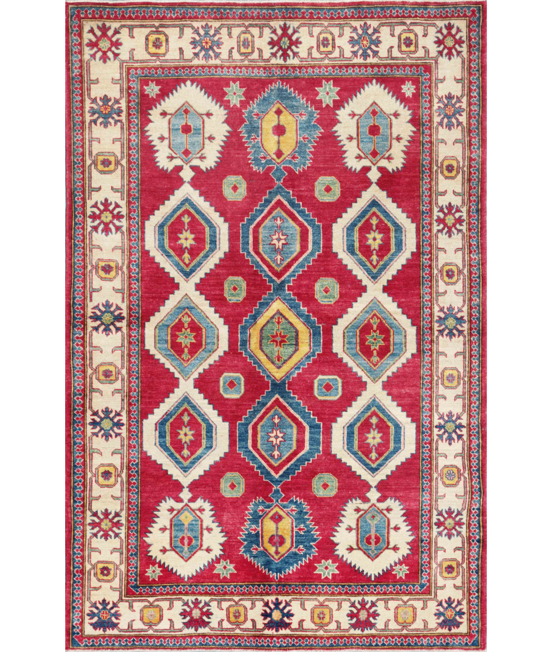 Hand Knotted Kazak Wool Rug 5' 8" X 8' 10" 5' 8" X 8' 10" (173 X 269) / Red / Ivory