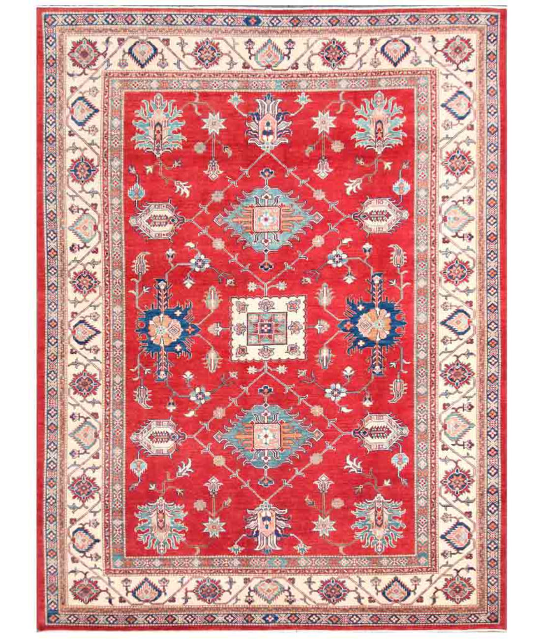 Hand Knotted Kazak Wool Rug 9' 0" X 12' 0" 9' 0" X 12' 0" (274 X 366) / Red / Ivory