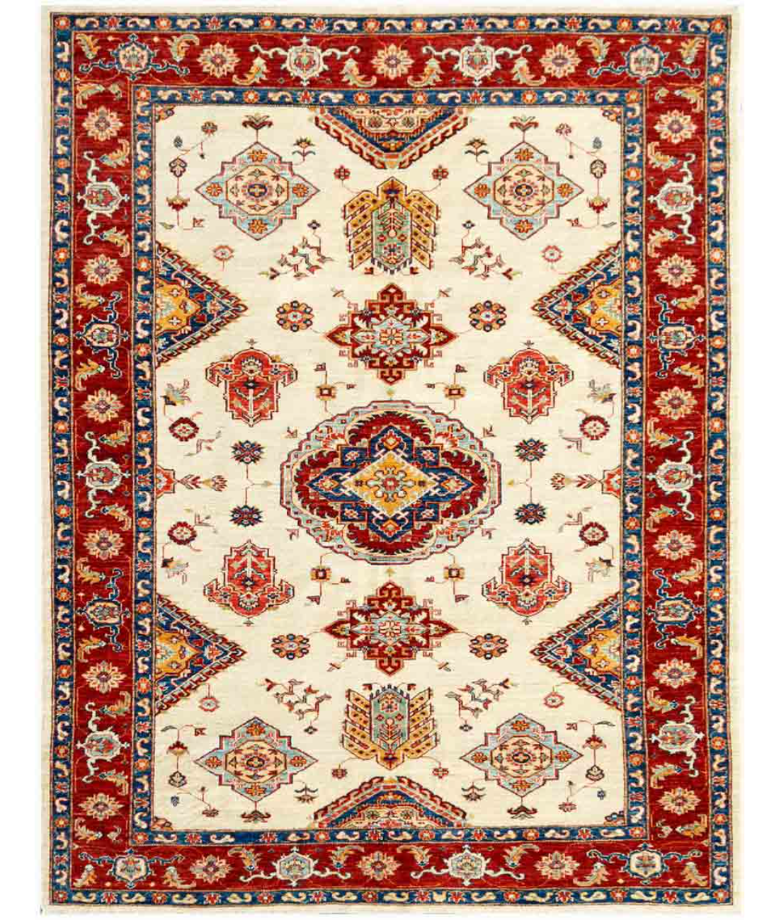 Hand Knotted Kazak Wool Rug  - 5&#39; 7&quot; X 7&#39; 1&quot;