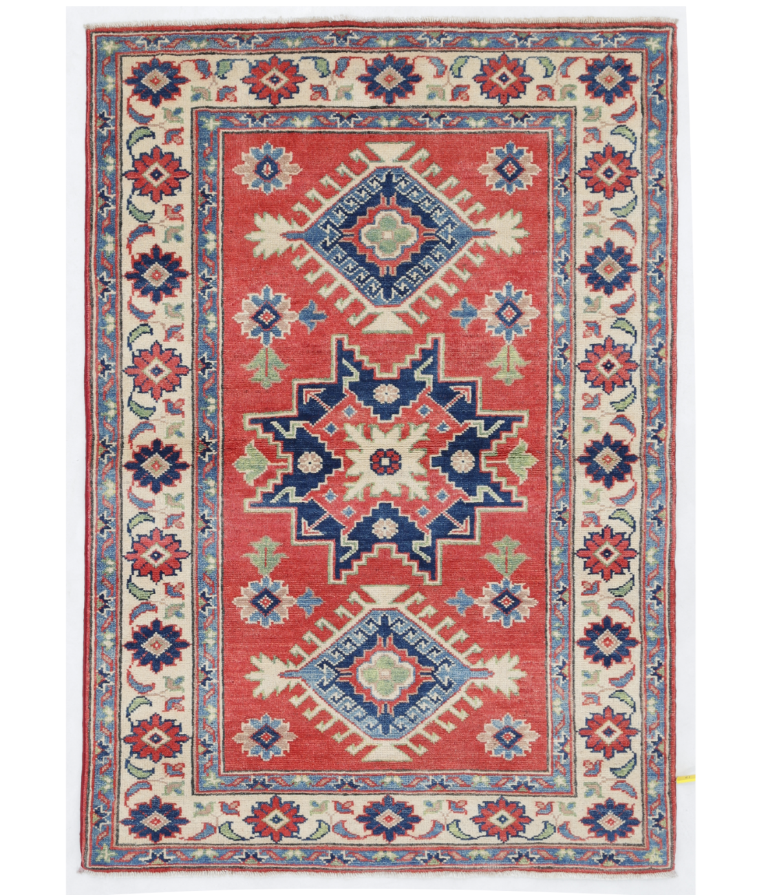 Hand Knotted Kazak Wool Rug  - 3&#39; 4&quot; X 4&#39; 9&quot;