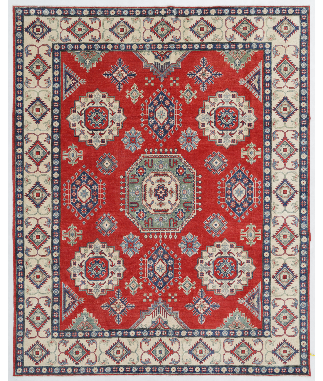 Hand Knotted Kazak Wool Rug 8' 1" X 10' 2" 8' 1" X 10' 2" (246 X 310) / Red / Ivory