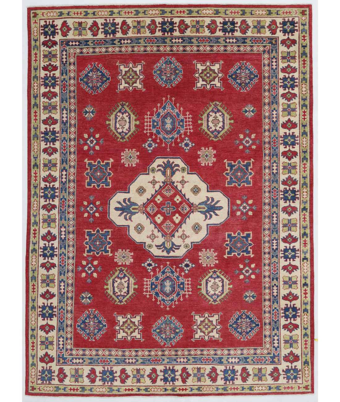Hand Knotted Kazak Wool Rug 6' 2" X 8' 4" 6' 2" X 8' 4" (188 X 254) / Red / Ivory
