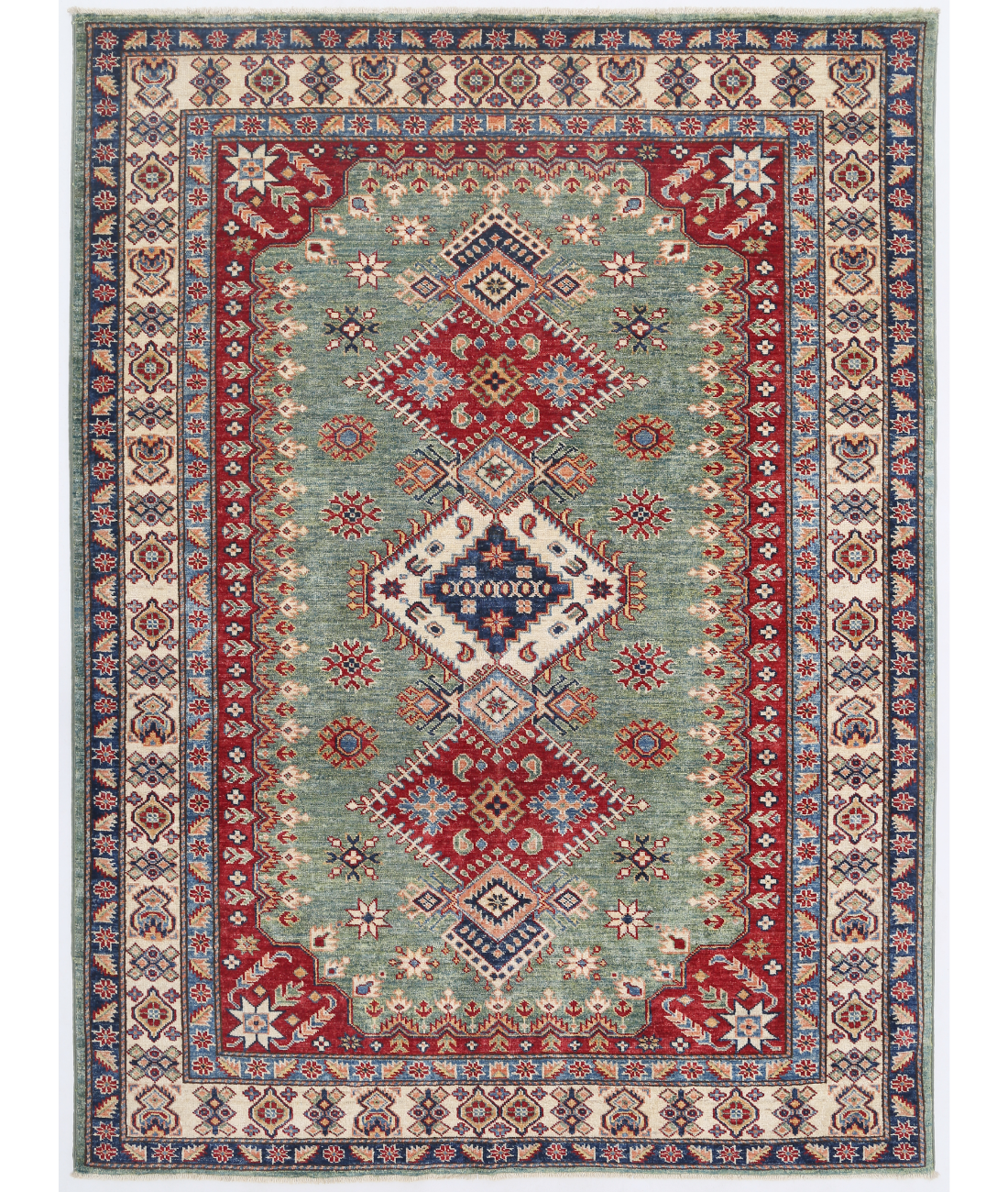 Hand Knotted Kazak Wool Rug  - 4' 11" X 6' 7"