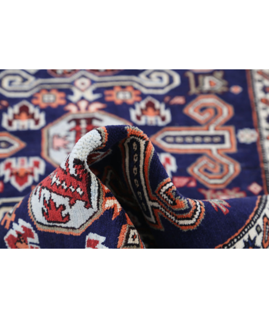 Hand Knotted Persian Kazak Wool Rug - 2'5'' x 3'7'' 2'5'' x 3'7'' (73 X 108) / Blue / Ivory