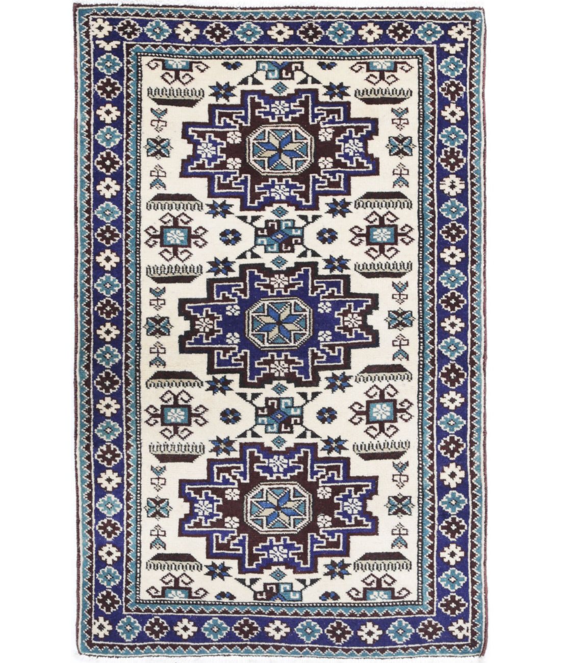 Hand Knotted Tribal Super Kazak Wool Rug - 2'3'' x 3'9''