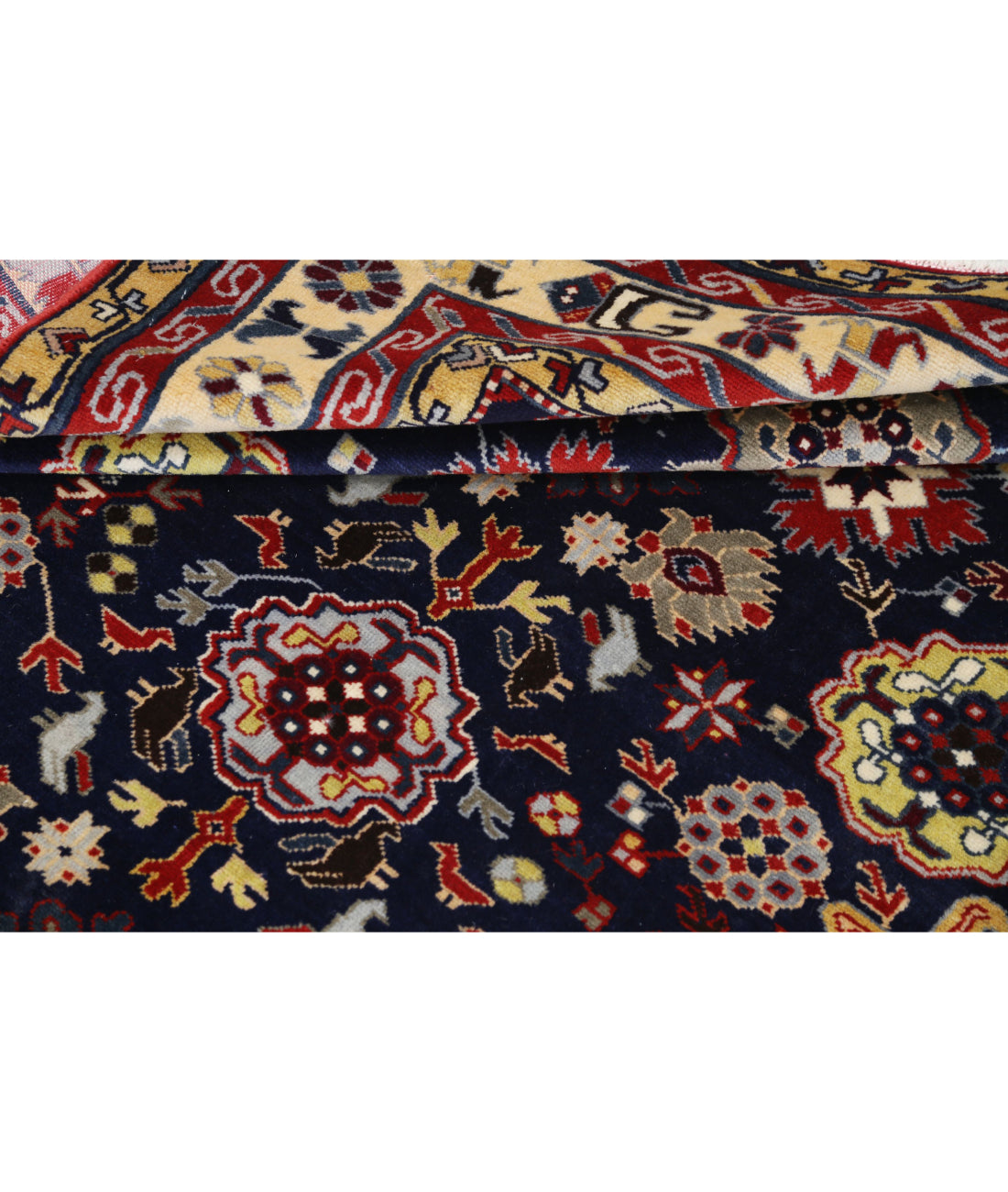 Hand Knotted Tribal Kazak Wool Rug - 4'3'' x 5'9'' 4'3'' x 5'9'' (128 X 173) / Blue / Ivory