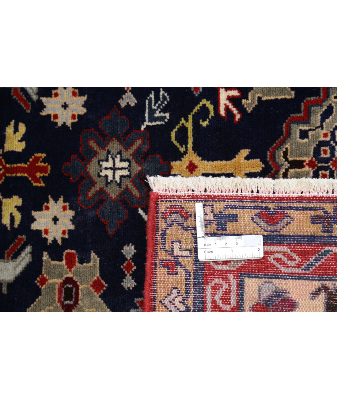 Hand Knotted Tribal Kazak Wool Rug - 4'3'' x 5'9'' 4'3'' x 5'9'' (128 X 173) / Blue / Ivory