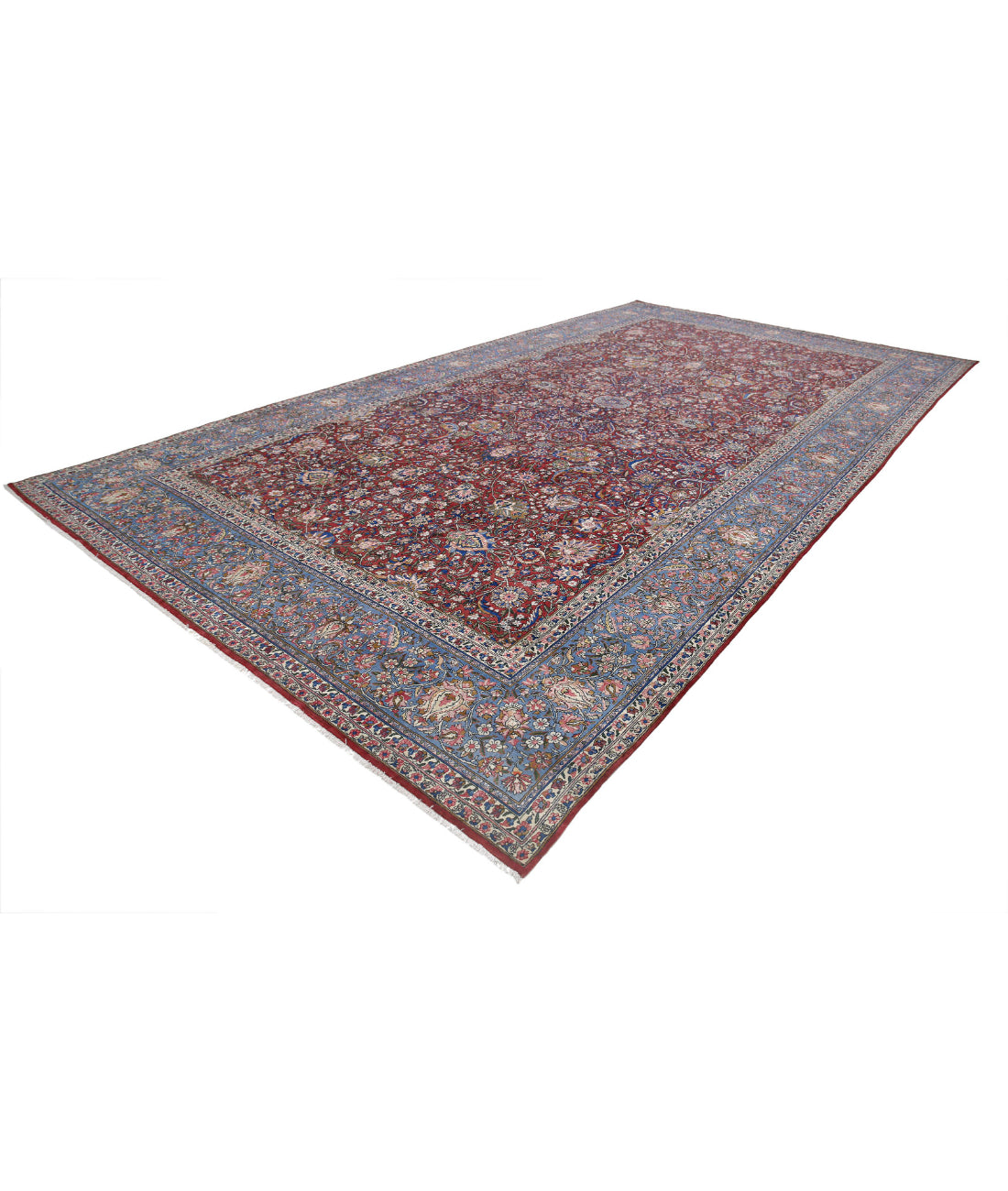 Hand Knotted Antique Masterpiece Persian Kerman Fine Wool Rug - 10'8'' x 20'2'' 10'8'' x 20'2'' (320 X 605) / Burgundy / Blue