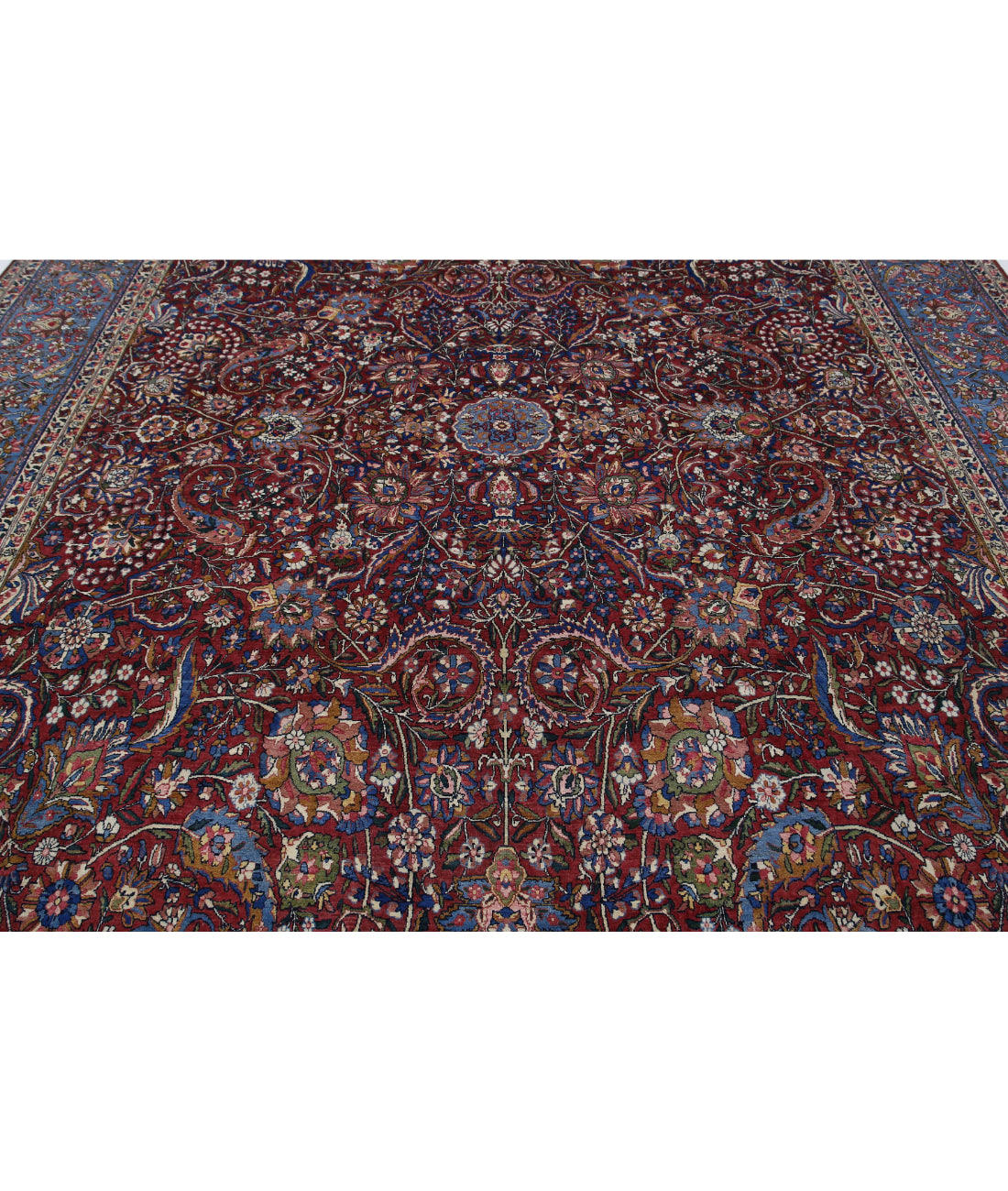 Hand Knotted Antique Masterpiece Persian Kerman Fine Wool Rug - 10'8'' x 20'2'' 10'8'' x 20'2'' (320 X 605) / Burgundy / Blue