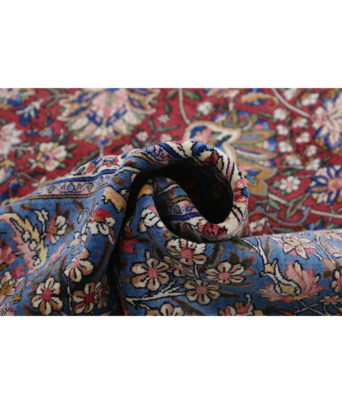 Hand Knotted Antique Masterpiece Persian Kerman Fine Wool Rug - 10'8'' x 20'2'' 10'8'' x 20'2'' (320 X 605) / Burgundy / Blue