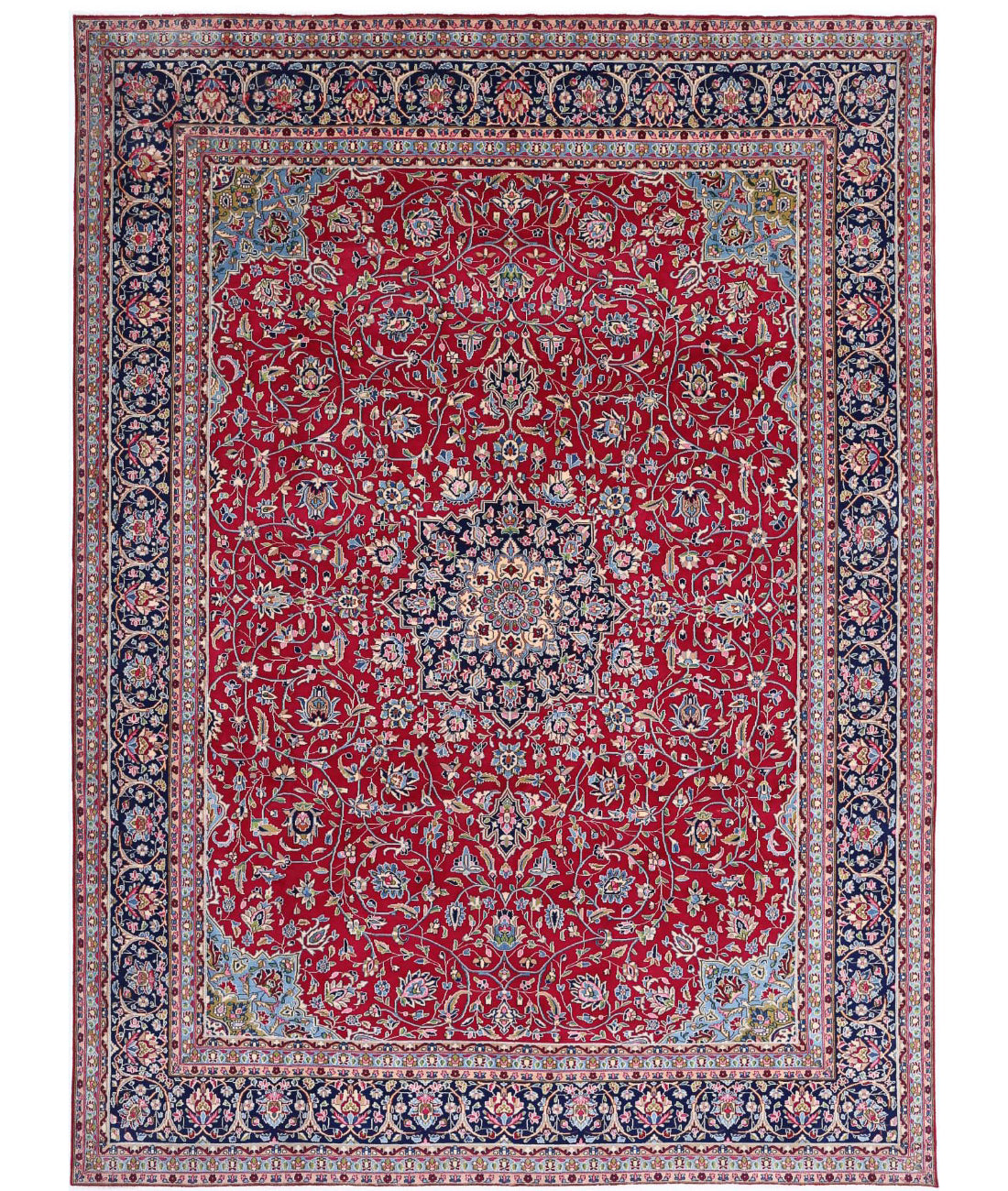Hand Knotted Persian Kerman Wool Rug - 9'10'' x 13'8'' 9'10'' x 13'8'' (295 X 410) / Red / Blue