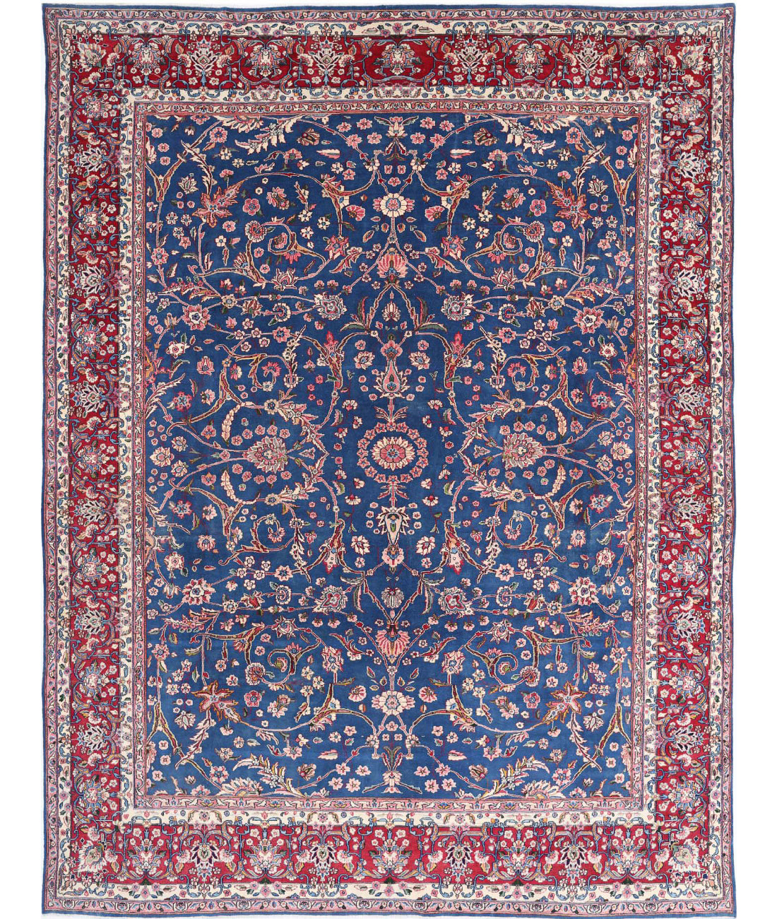 Hand Knotted Persian Kerman Wool Rug - 9'9'' x 13'5'' 9'9'' x 13'5'' (293 X 403) / Blue / Red