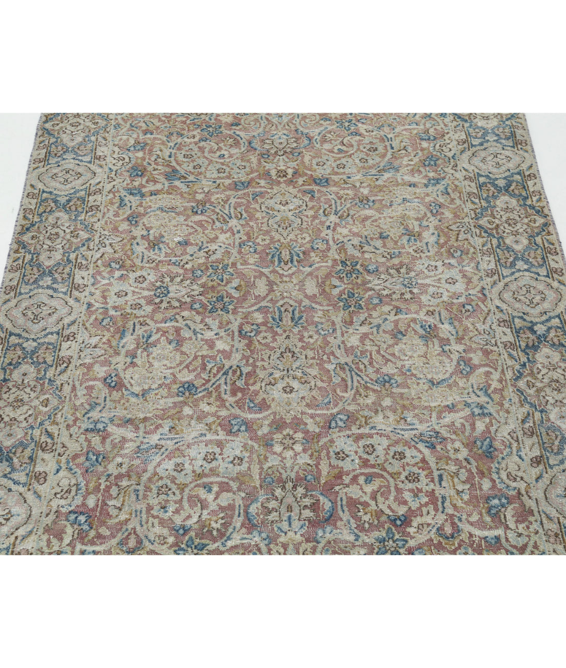 Hand Knotted Antique Persian Kerman Wool Rug - 3'8'' x 9'6'' 3'8'' x 9'6'' (110 X 285) / Pink / Blue