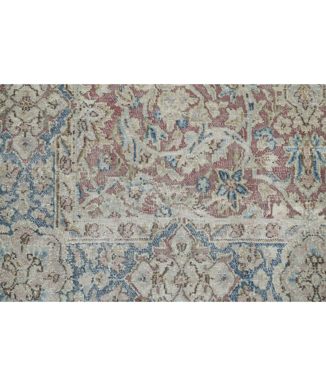 Hand Knotted Antique Persian Kerman Wool Rug - 3'8'' x 9'6'' 3'8'' x 9'6'' (110 X 285) / Pink / Blue
