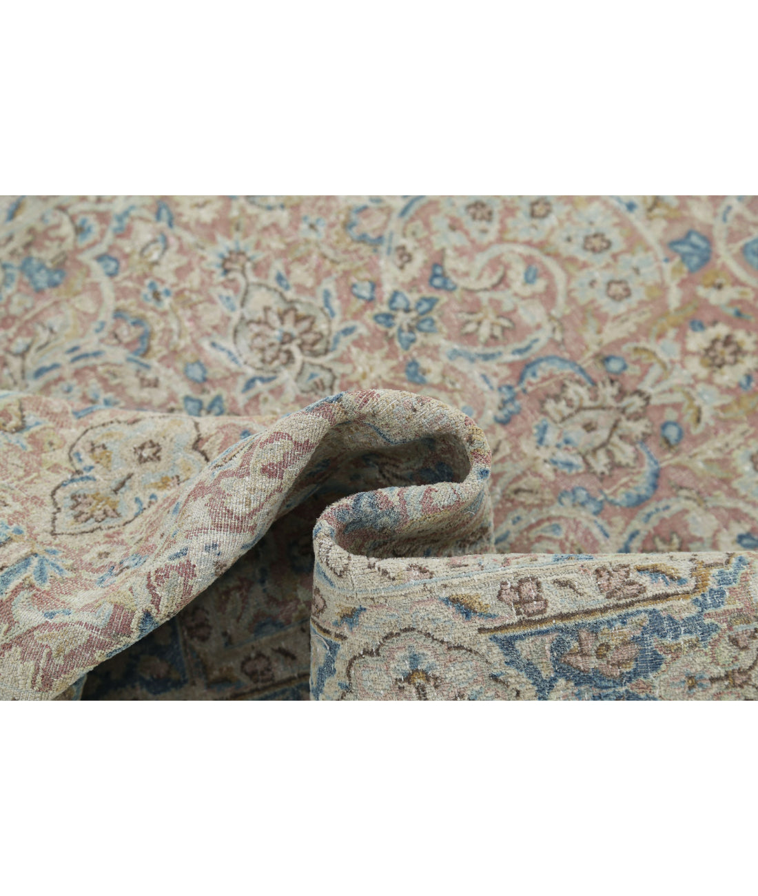 Hand Knotted Antique Persian Kerman Wool Rug - 3'8'' x 9'6'' 3'8'' x 9'6'' (110 X 285) / Pink / Blue