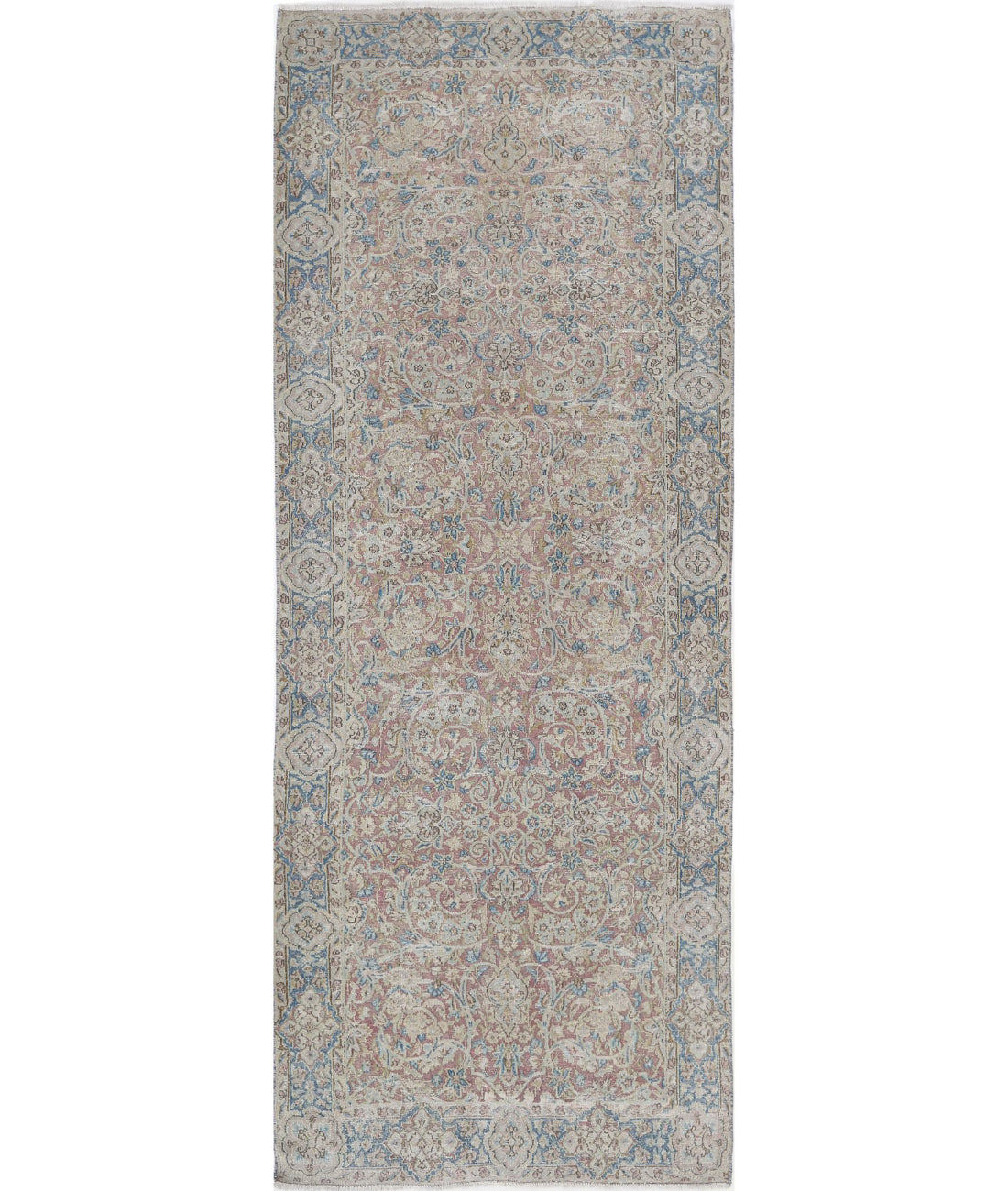 Hand Knotted Antique Persian Kerman Wool Rug - 3&#39;8&#39;&#39; x 9&#39;6&#39;&#39; 3&#39;8&#39;&#39; x 9&#39;6&#39;&#39; (110 X 285) / Pink / Blue