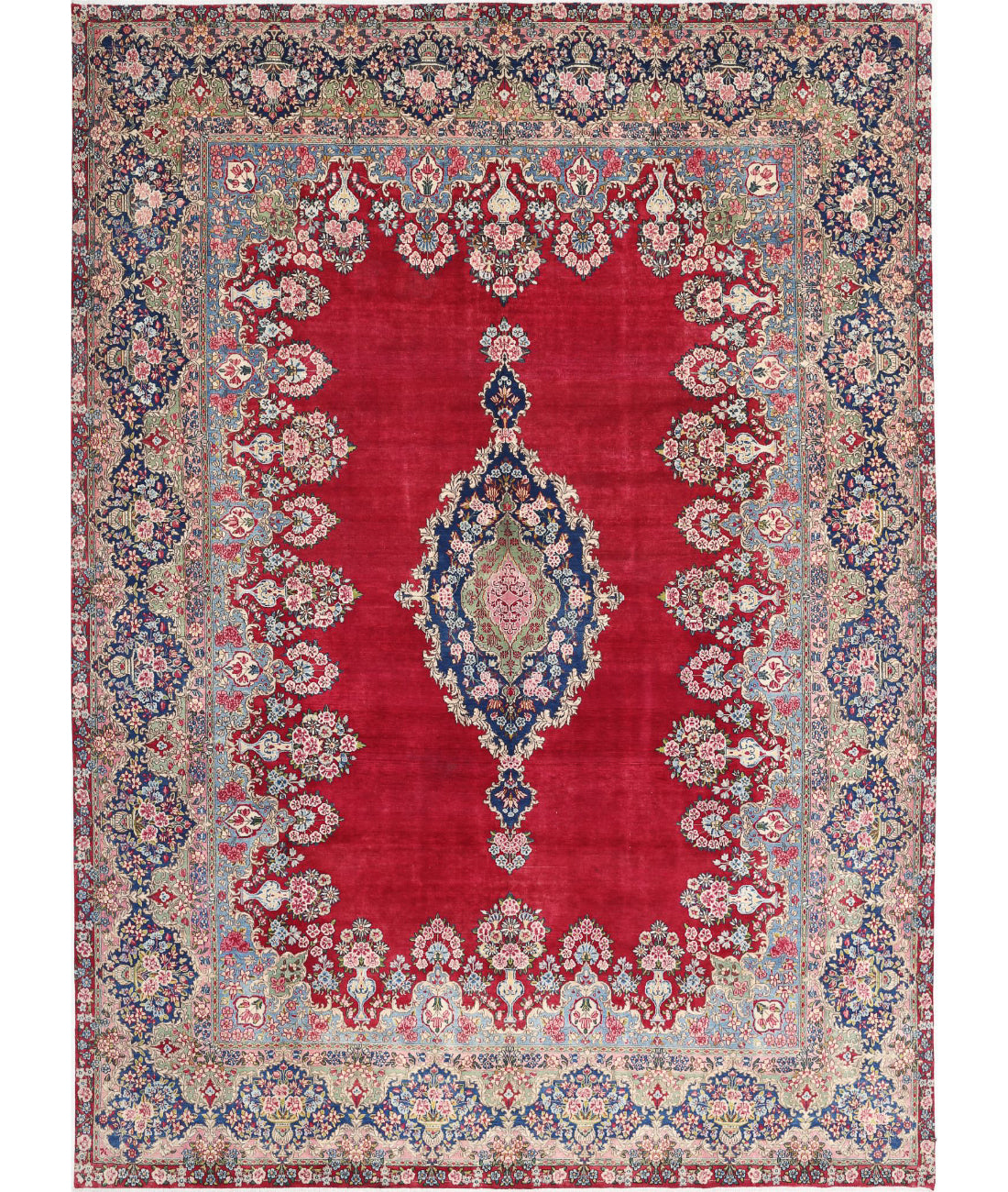 Hand Knotted Persian Kerman Wool Rug - 9&#39;11&#39;&#39; x 13&#39;9&#39;&#39; 9&#39;11&#39;&#39; x 13&#39;9&#39;&#39; (298 X 413) / Red / Blue