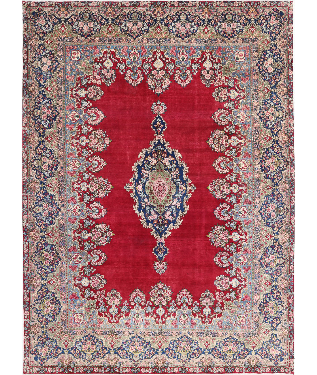Hand Knotted Oriental Kerman Wool Rug - 9'11'' x 13'9''
