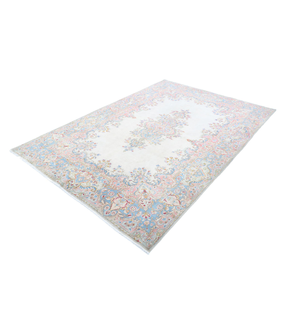 Hand Knotted Persian Kerman Wool Rug - 5'10'' x 8'11'' 5'10'' x 8'11'' (175 X 268) / Ivory / Blue