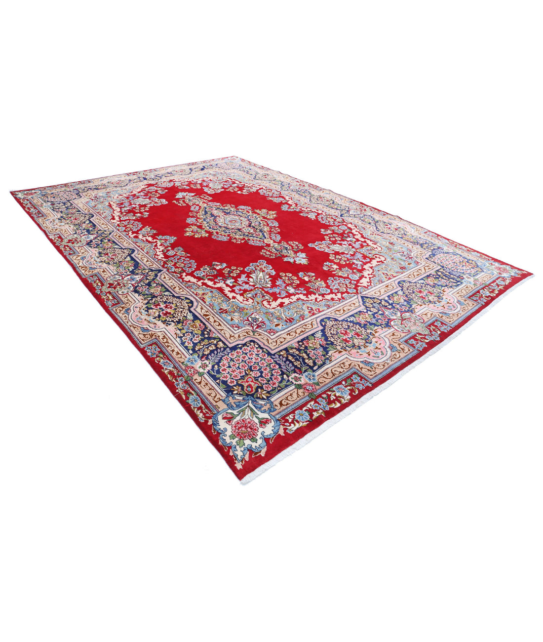 Hand Knotted Persian Kerman Wool Rug - 9'6'' x 13'2'' 9'6'' x 13'2'' (285 X 395) / Red / Blue