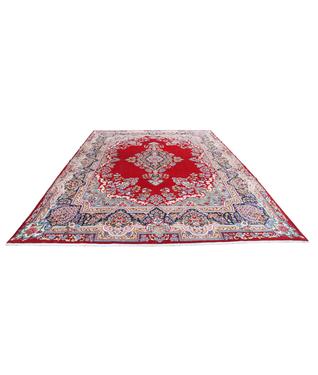Hand Knotted Persian Kerman Wool Rug - 9'6'' x 13'2'' 9'6'' x 13'2'' (285 X 395) / Red / Blue