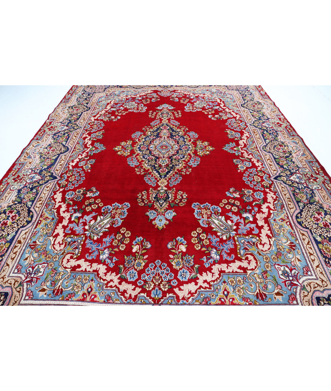 Hand Knotted Persian Kerman Wool Rug - 9'6'' x 13'2'' 9'6'' x 13'2'' (285 X 395) / Red / Blue