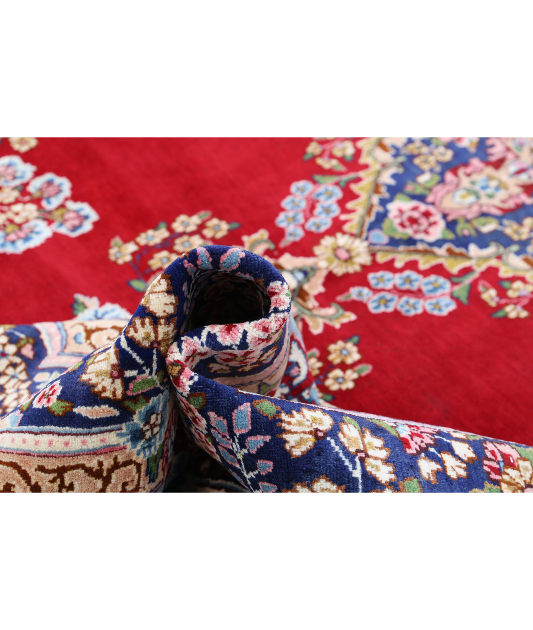 Hand Knotted Persian Kerman Wool Rug - 9'6'' x 13'2'' 9'6'' x 13'2'' (285 X 395) / Red / Blue