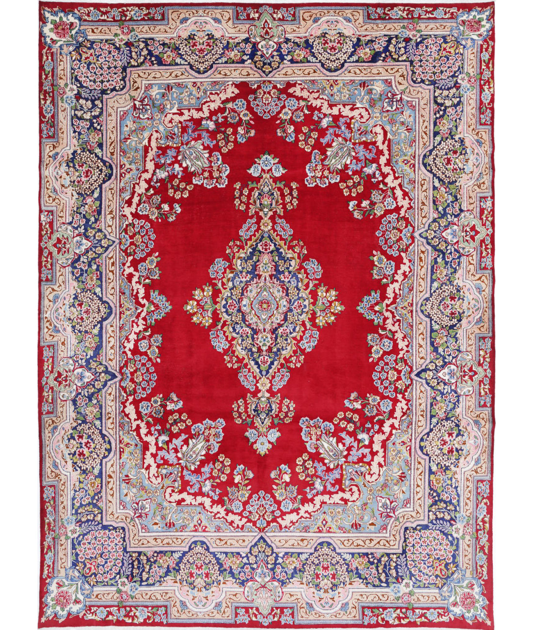 Hand Knotted Persian Kerman Wool Rug - 9&#39;6&#39;&#39; x 13&#39;2&#39;&#39; 9&#39;6&#39;&#39; x 13&#39;2&#39;&#39; (285 X 395) / Red / Blue