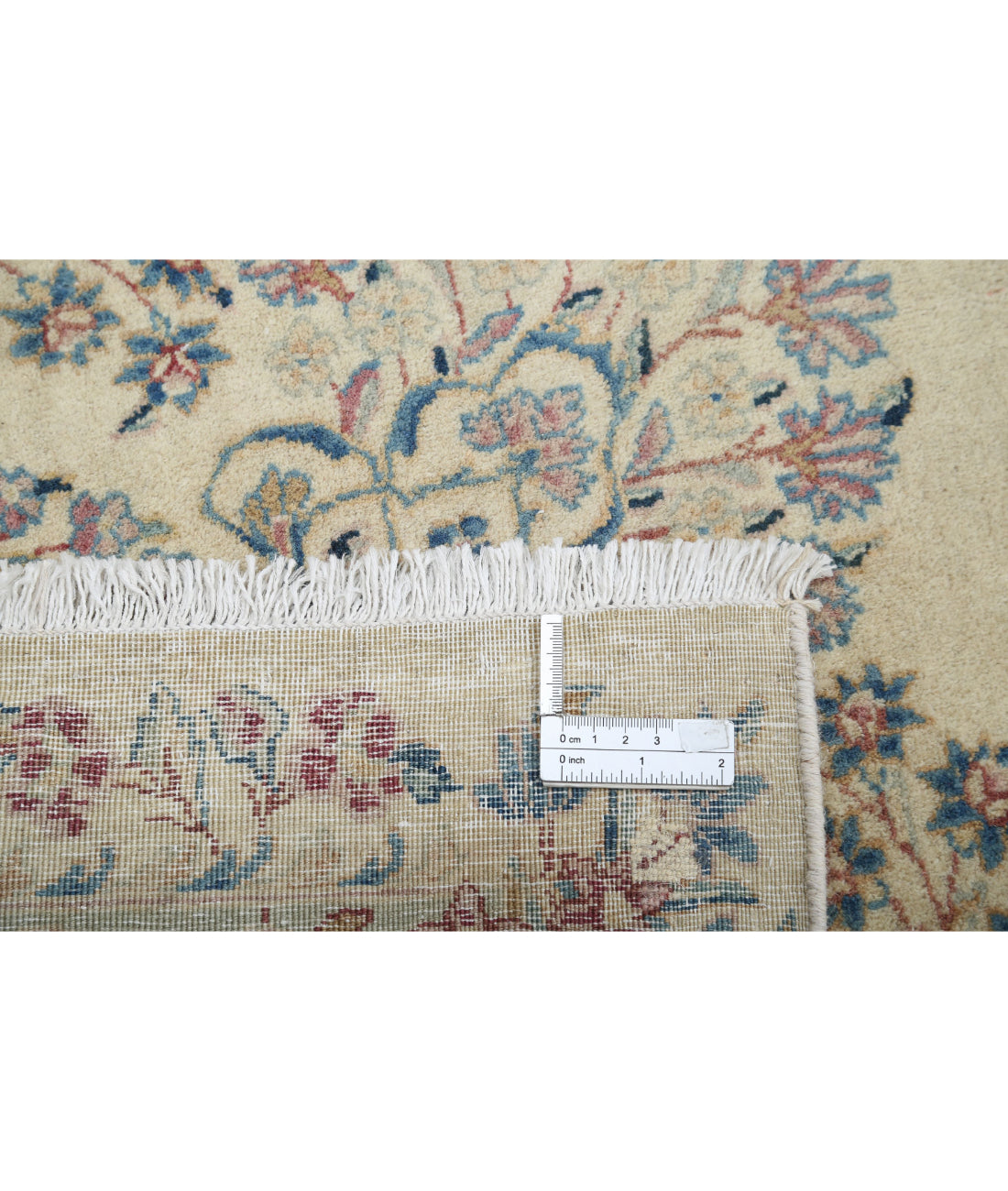 Hand Knotted Vintage Persian Kerman Wool Rug - 10'8'' x 16'9'' 10'8'' x 16'9'' (320 X 503) / Ivory / Blue