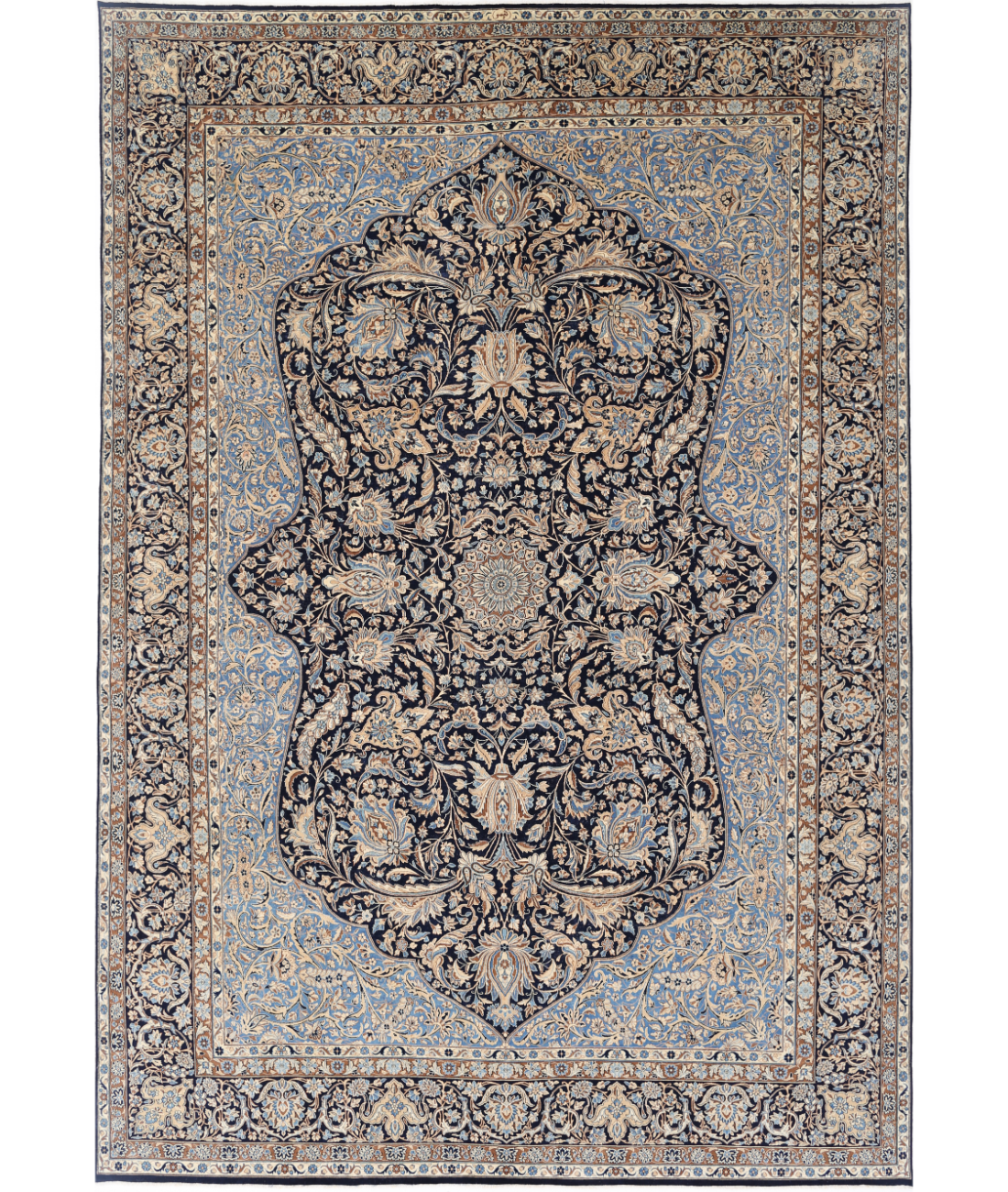 Hand Knotted Kerman Wool Rug 11' 8" X 16' 10" 11' 8" X 16' 10" (356 X 513) / Blue / Taupe