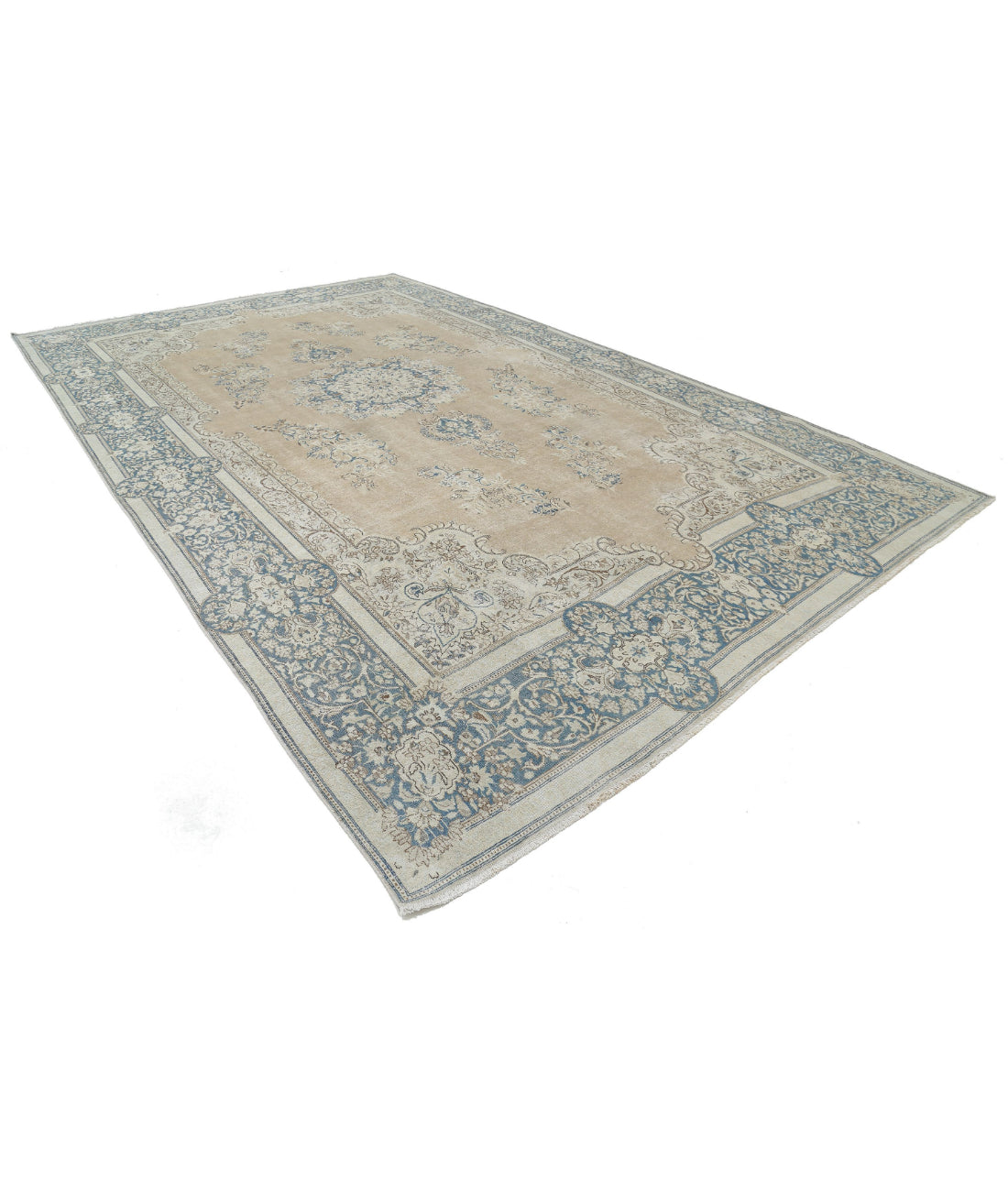 Hand Knotted Vintage Persian Kerman Wool Rug - 9'10'' x 16'2'' 9'10'' x 16'2'' (295 X 485) / Taupe / Blue
