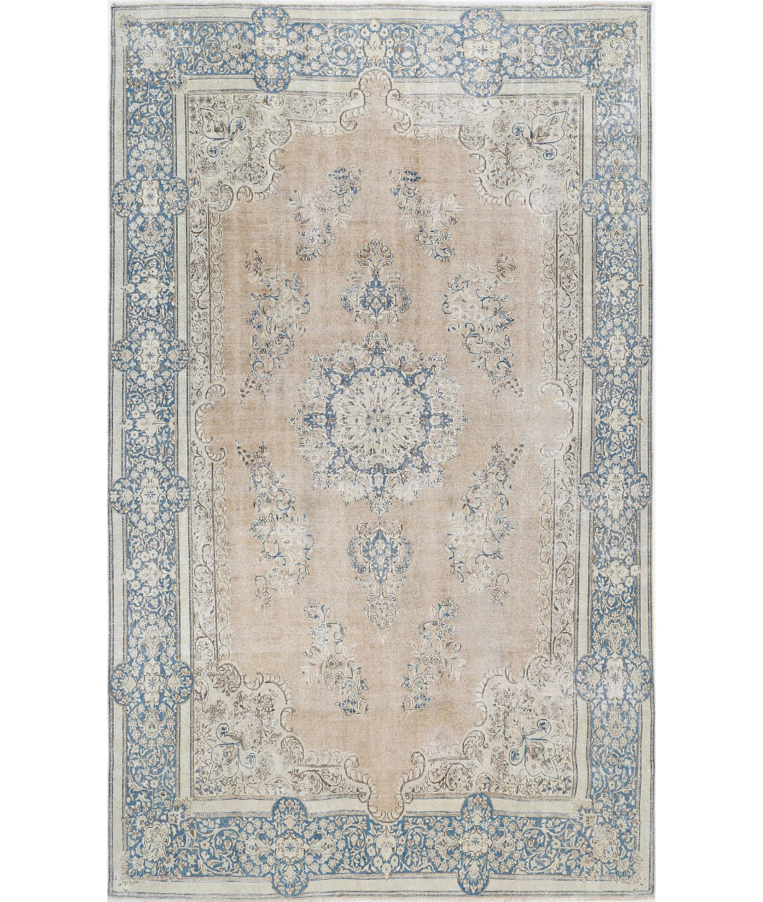 Hand Knotted Vintage Persian Kerman Wool Rug - 9&#39;10&#39;&#39; x 16&#39;2&#39;&#39; 9&#39;10&#39;&#39; x 16&#39;2&#39;&#39; (295 X 485) / Taupe / Blue