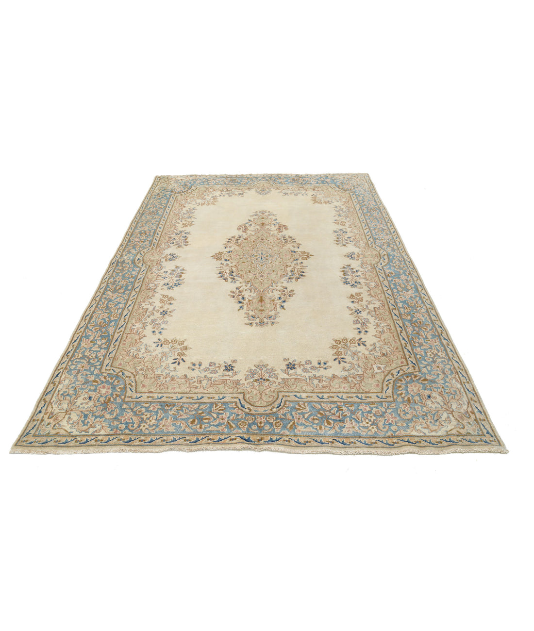 Hand Knotted Persian Kerman Wool Rug - 5'11'' x 8'8'' 5'11'' x 8'8'' (178 X 260) / Beige / Blue