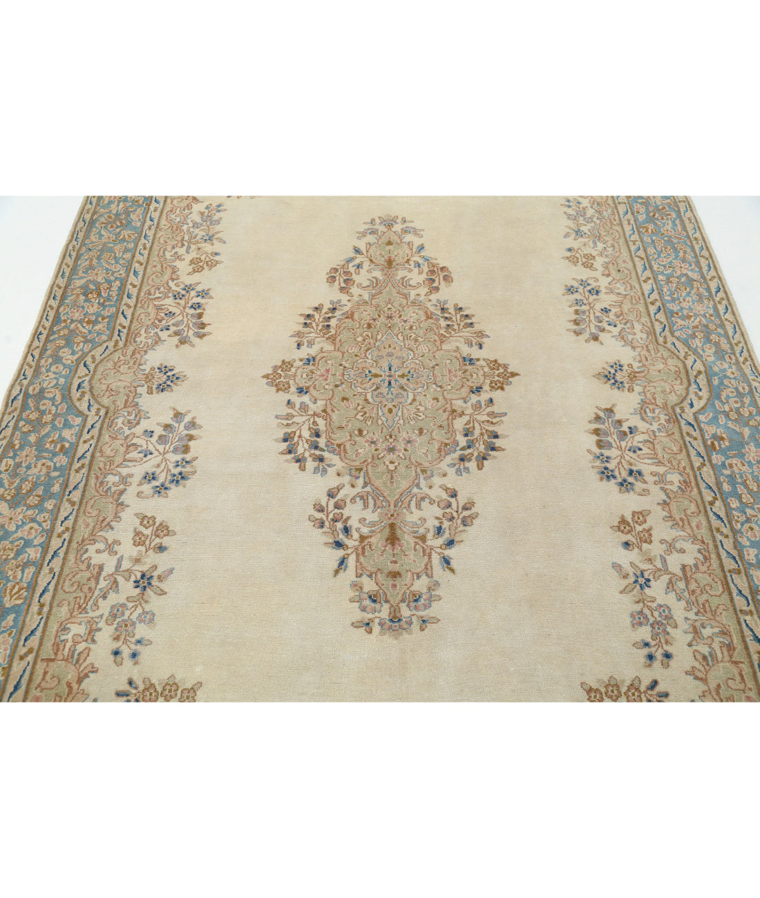 Hand Knotted Persian Kerman Wool Rug - 5'11'' x 8'8'' 5'11'' x 8'8'' (178 X 260) / Beige / Blue