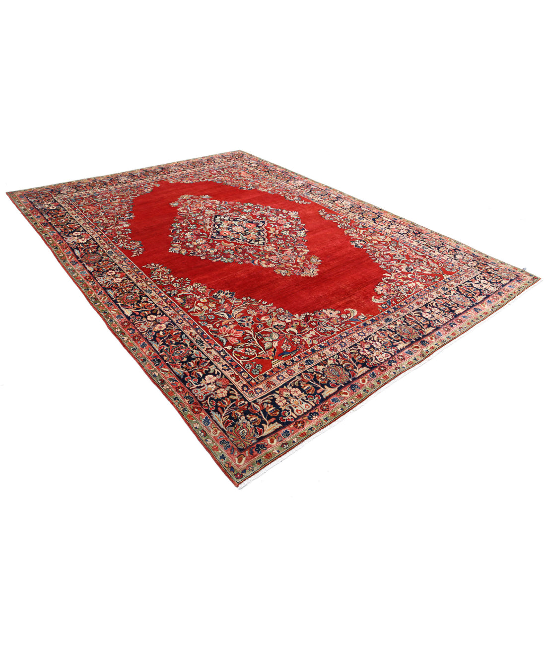 Hand Knotted Persian Kerman Wool Rug - 8'4'' x 11'4'' 8'4'' x 11'4'' (250 X 340) / Red / Blue