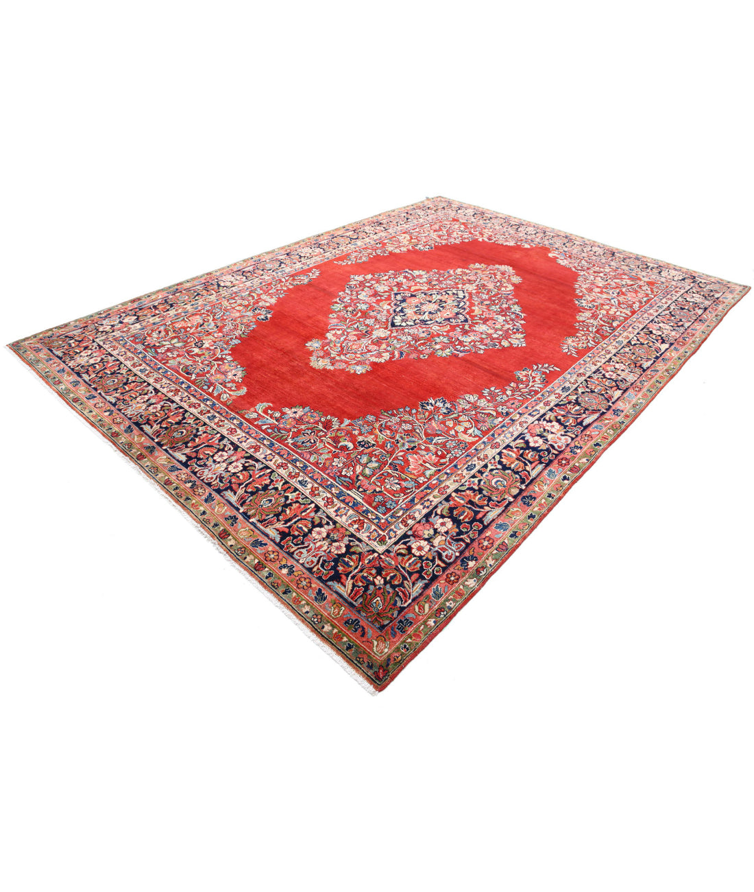 Hand Knotted Persian Kerman Wool Rug - 8'4'' x 11'4'' 8'4'' x 11'4'' (250 X 340) / Red / Blue