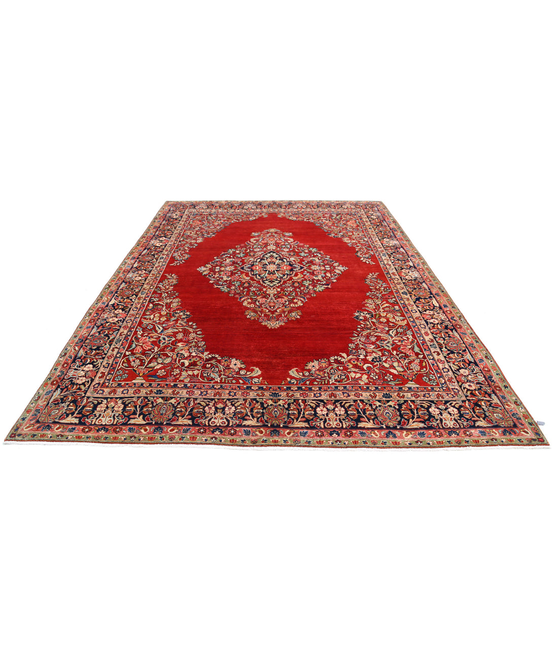 Hand Knotted Persian Kerman Wool Rug - 8'4'' x 11'4'' 8'4'' x 11'4'' (250 X 340) / Red / Blue