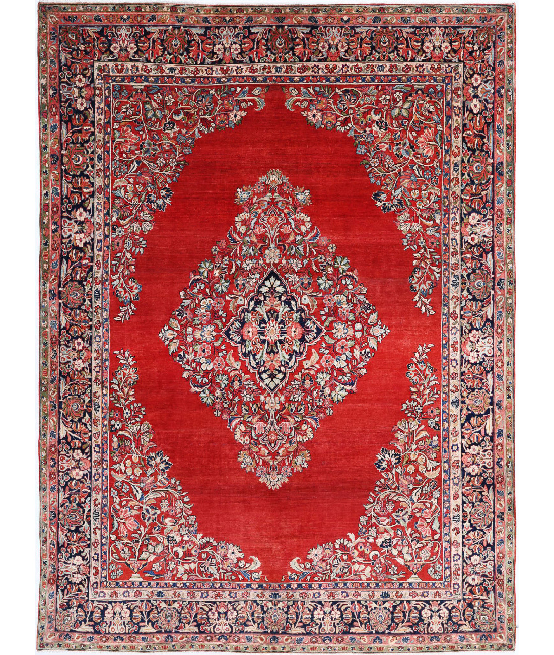 Hand Knotted Persian Kerman Wool Rug - 8&#39;4&#39;&#39; x 11&#39;4&#39;&#39; 8&#39;4&#39;&#39; x 11&#39;4&#39;&#39; (250 X 340) / Red / Blue