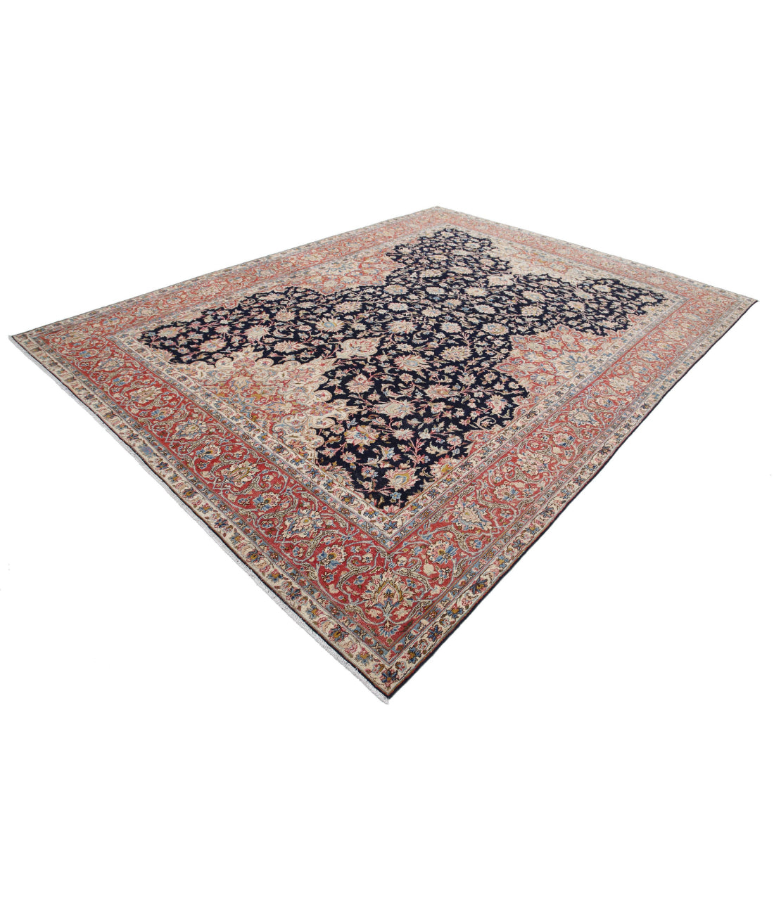 Hand Knotted Vintage Persian Kerman Wool Rug - 8'10'' x 12'0'' 8'10'' x 12'0'' (265 X 360) / Blue / Rust