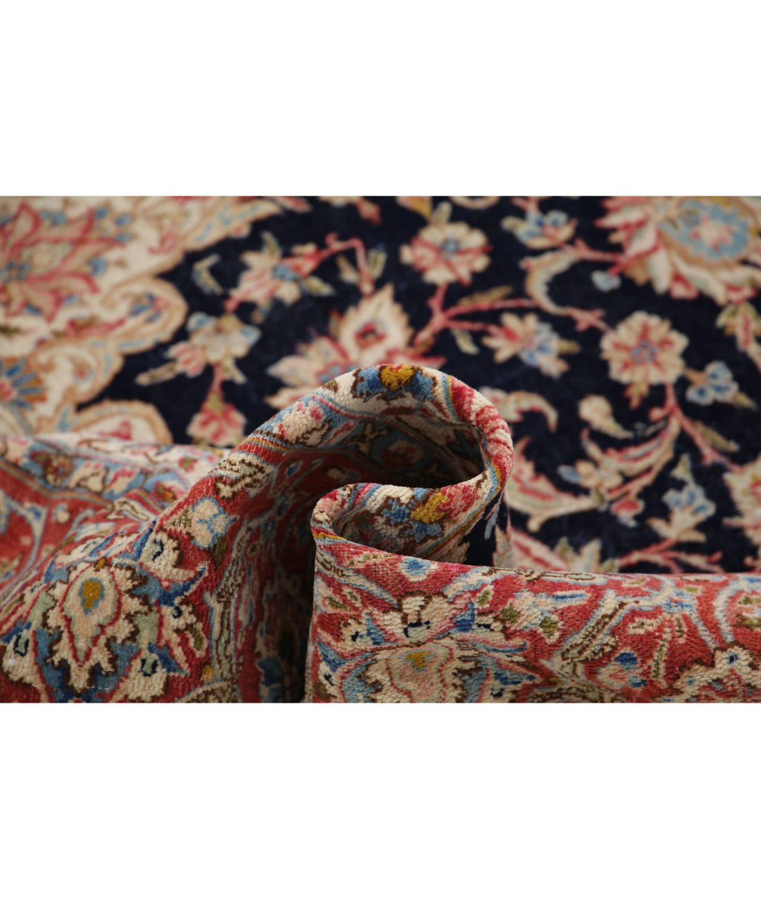 Hand Knotted Vintage Persian Kerman Wool Rug - 8'10'' x 12'0'' 8'10'' x 12'0'' (265 X 360) / Blue / Rust