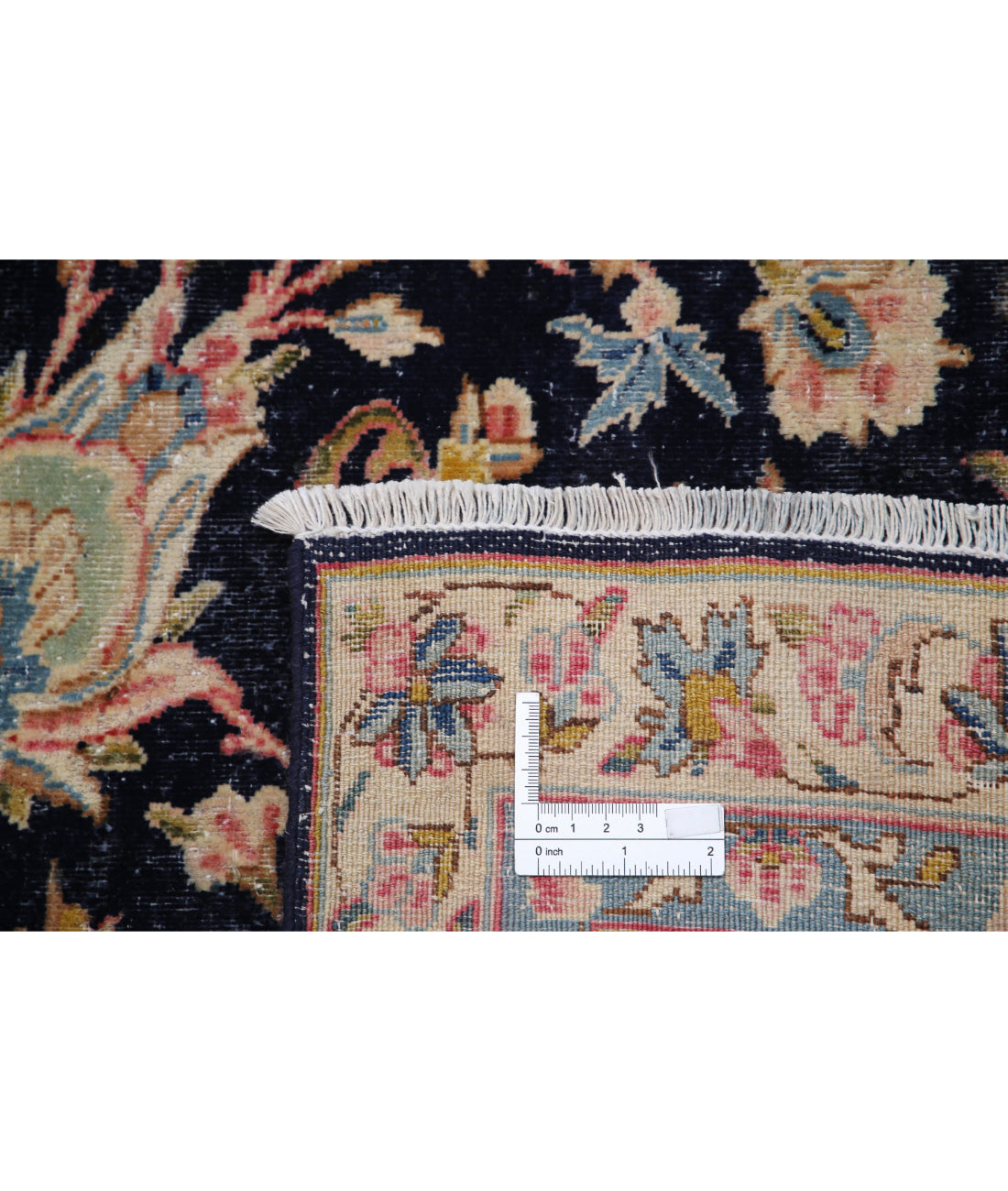 Hand Knotted Vintage Persian Kerman Wool Rug - 8'10'' x 12'0'' 8'10'' x 12'0'' (265 X 360) / Blue / Rust