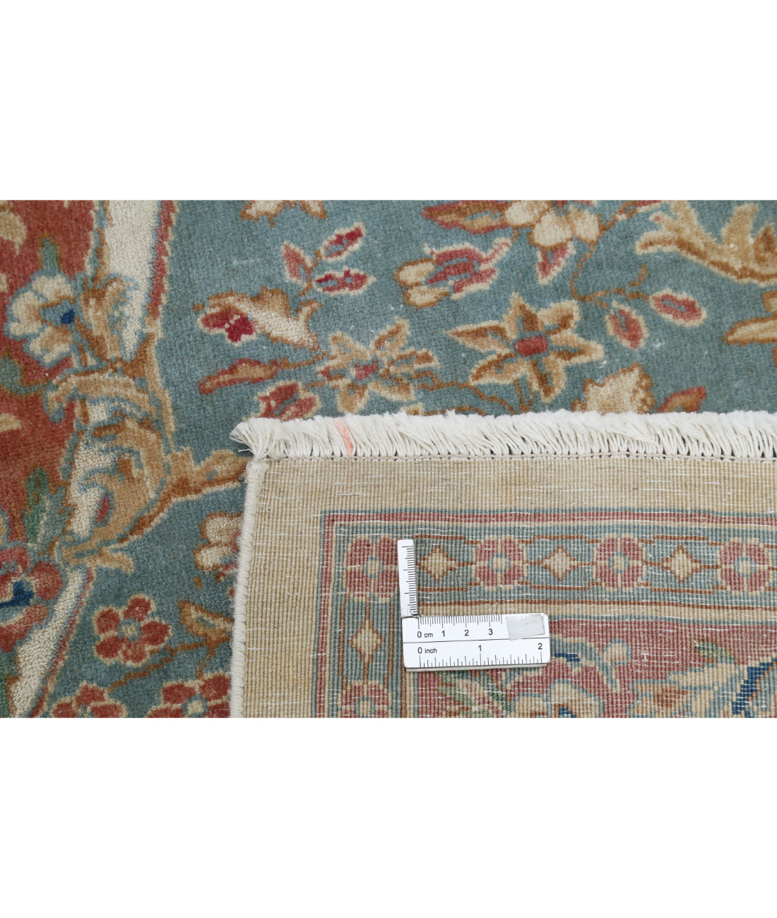 Hand Knotted Vintage Persian Kerman Wool Rug - 11'8'' x 19'3'' 11'8'' x 19'3'' (350 X 578) / Ivory / Blue