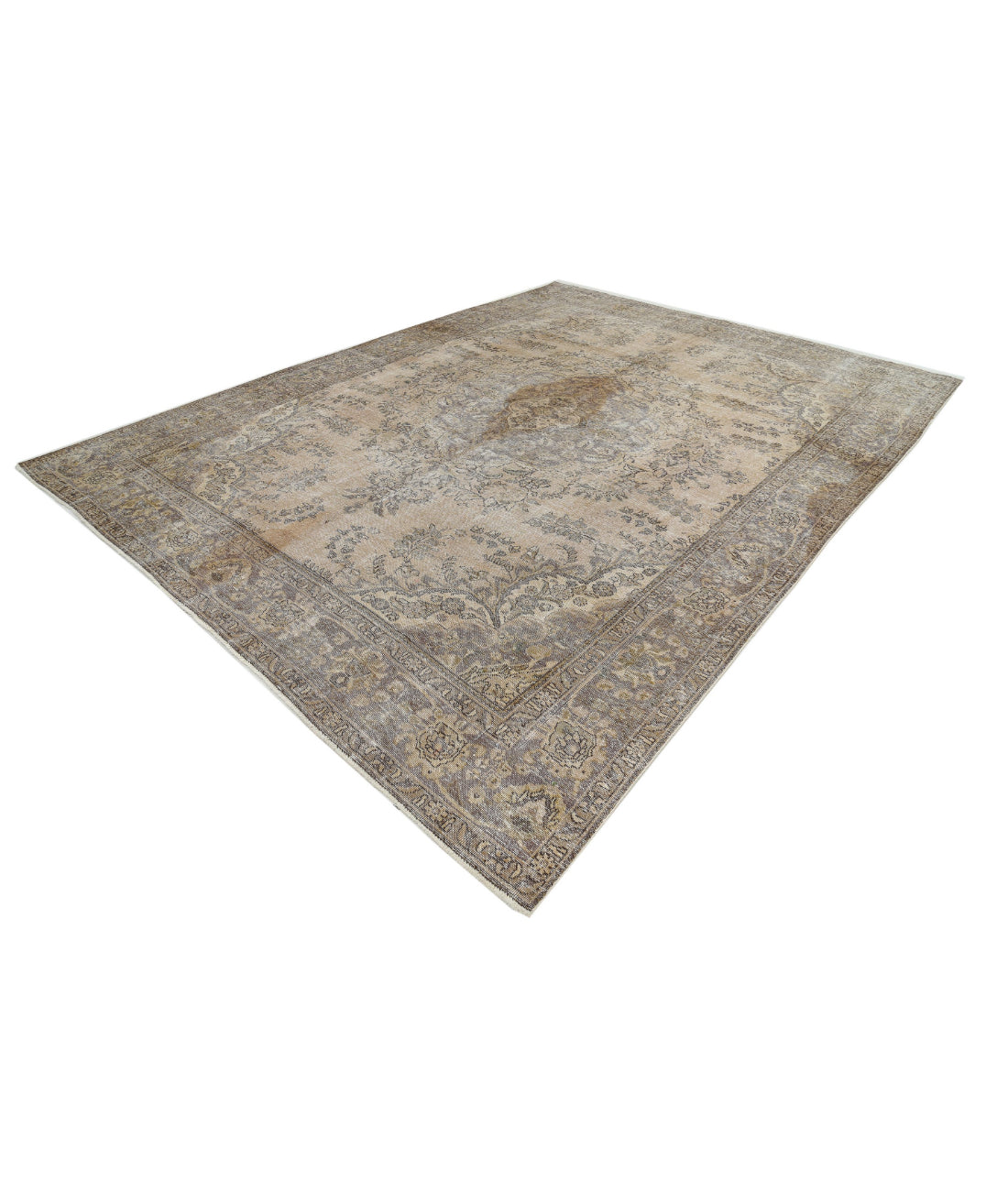 Hand Knotted Vintage Persian Kerman Wool Rug - 9'7'' x 12'6'' 9'7'' x 12'6'' (288 X 375) / Beige / Grey